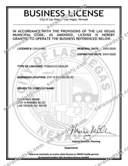 USA Nevada business license Word and PDF template